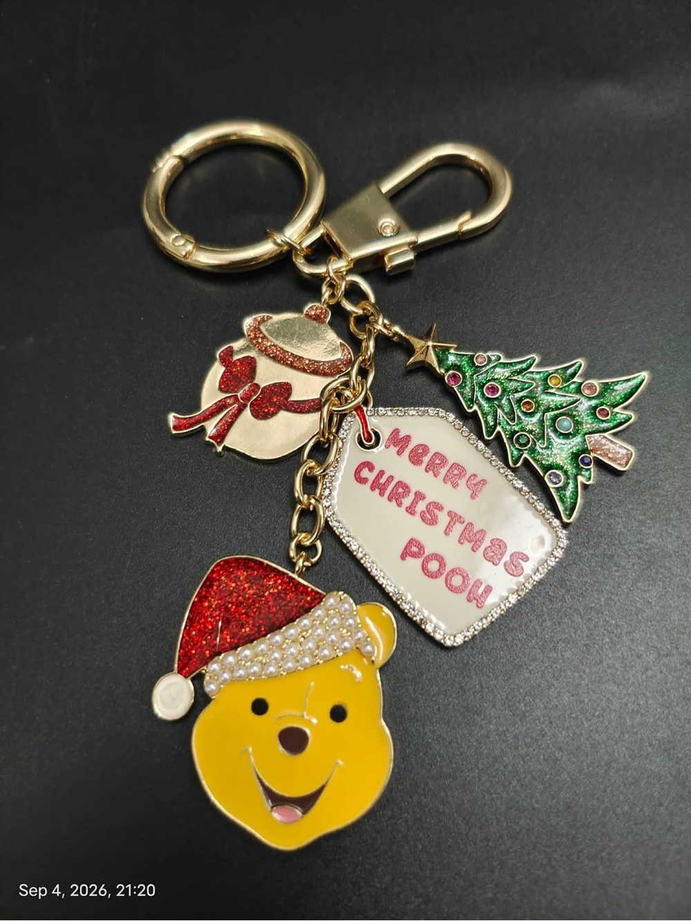 NWOT Disney Baublebar Christmas Bag Charm Keychain Winnie The Pooh